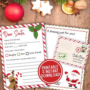 Carta a Papá Noel / Carta a Papá Noel / Carta para niños a Papá Noel / Carta a Papá Noel para imprimir / Descarga instantánea / Sobre / Lista de deseos navideños