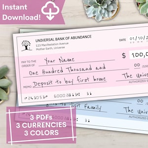 Manifestation Check / Abundance Check / Cheque / Vision Board / Law of Attraction / Digital Download / Printable