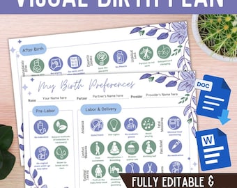 Visual Birth Plan/ Natural Birth Plan/ Birth Preference/ Birth Plan Template/ Editable Birth Plan/ Printable/ Custom Birth Plan/ Doula