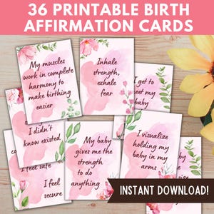 36 Tarjetas de Afirmaciones de Nacimiento Imprimibles / Descarga Digital / Tarjetas de Nacimiento Positivas / Tarjetas de Mantras de Nacimiento / Hipnoparto / PDF / Frases de Nacimiento