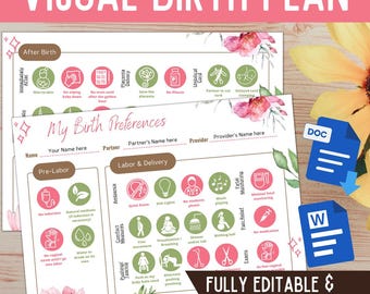 Visual Birth Plan/ Natural Birth Plan/ Birth Preference/ Birth Plan Template/ Editable Birth Plan/ Printable/ Custom Birth Plan/ Doula