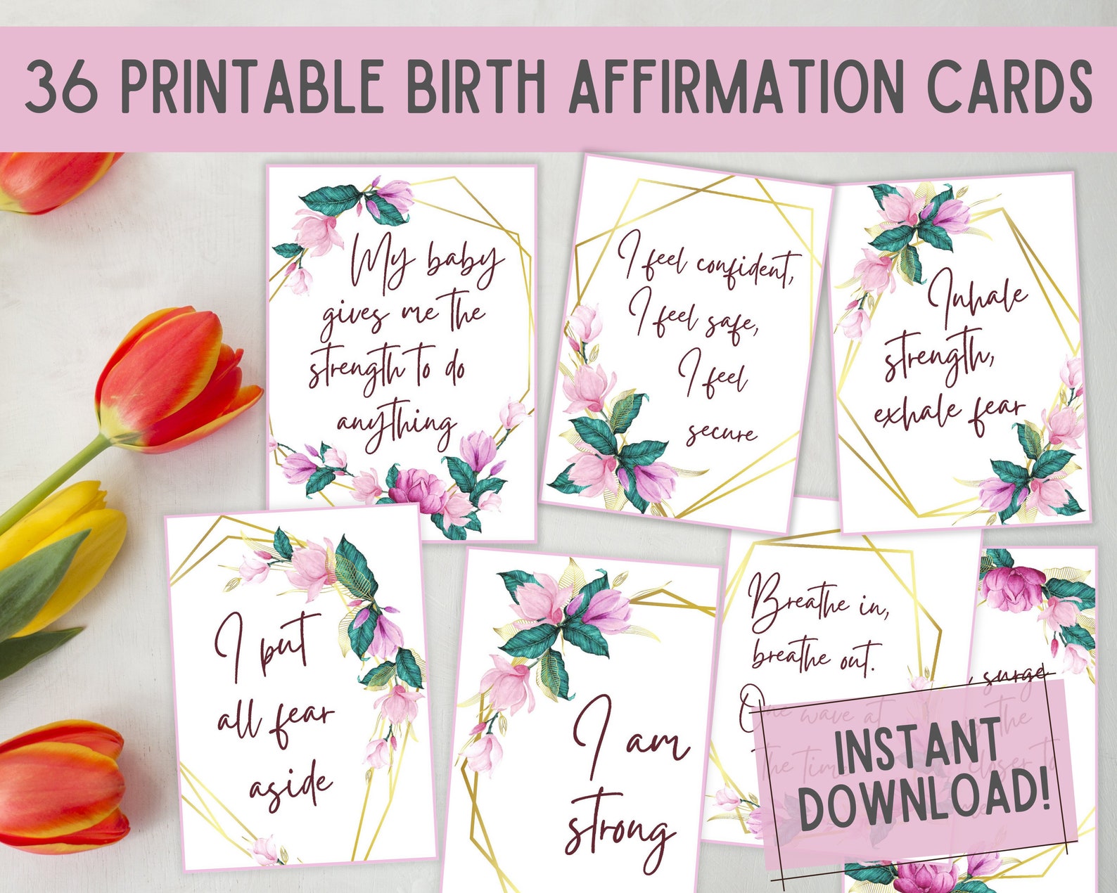 36 Printable Birth Affirmation Cards Digital Download Positive Birth ...