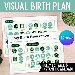 Visual Birth Plan/ Natural Birth Plan/ Birth Preference/ Birth Plan Template/ Editable / Printable/ Custom Birth Plan/ Doula/ Canva Template