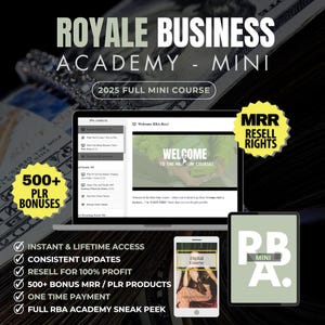 Royale Business Academy RBA Minikurs | MRR PLR | Digitala produkter | Återförsäljningsrättigheter | Digital marknadsföring | Nybörjarguide | Passiv inkomst