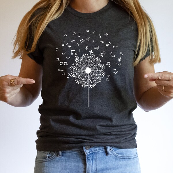 Dandelion Music Notes Shirt Flower Shirt, Music Shirt, Musician Shirt, Gift for Musician, Music Teacher Gift, Music Teacher Shirt