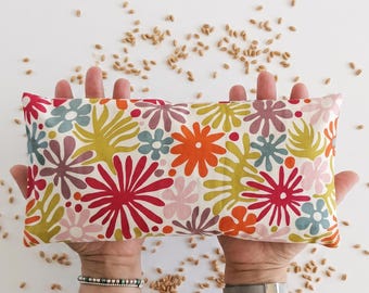 Eye Pillow:  Unscented Option, Organic Wheat, Flower Print Fabric, 14x28cm