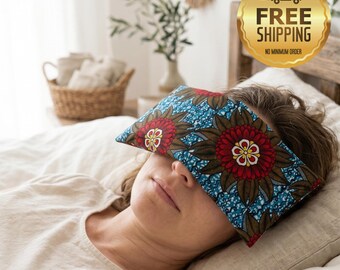 African Fabric Eye Pillow: Washable Cover, 18x38cm,  Home Spa Accessory, Cold and Heat