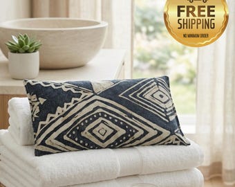 XL Lavender Eye Pillow with African Fabric, Home Spa Accessory, Organic Wheat Seeds, 18x38cm