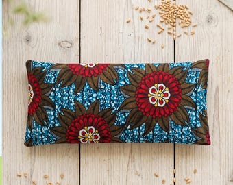 Unscented Weighted Eye Pillow: Organic Wheat, African Print Fabric, Relaxing Spa Accessory, 18x38cm