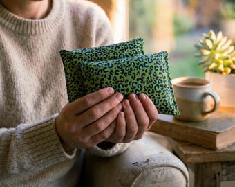 Green Animal Print Heat Packs: Set of 2 microwave wheat bag for winter, 12x16cm