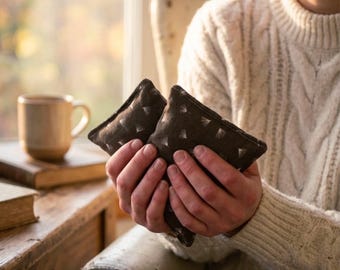 Handmade heat packs for hands: Set of 2 black dandelion print, 12x16cm