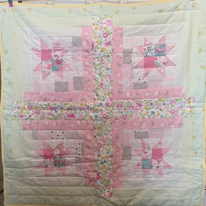 Quilted Baby Blanket in Green and Pink