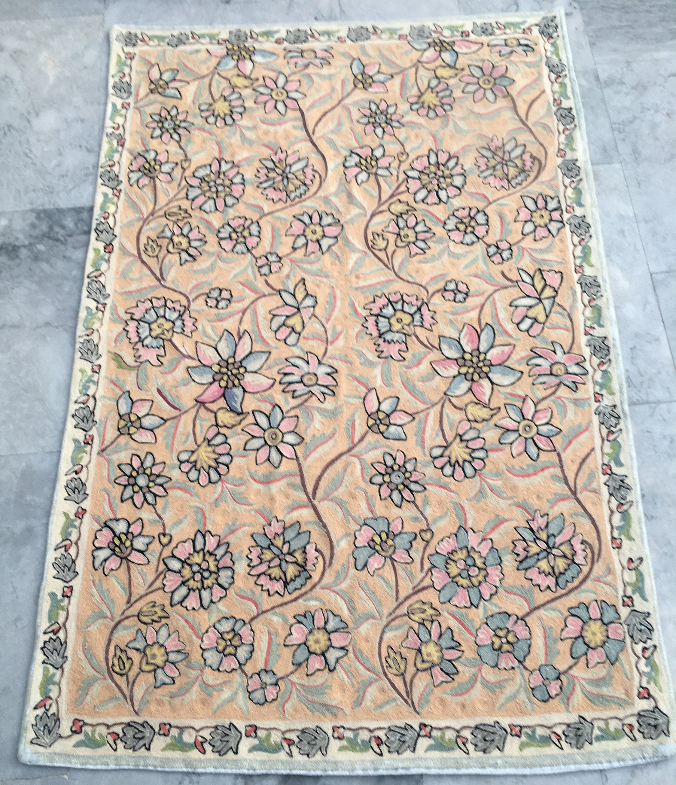 6x4 Feet,Vintage french style Aubusson,Needlepoint rug,Chain Stitch Rug,Hand made rug,Area rug, Stunning Home décor,170x115cm Free shipping