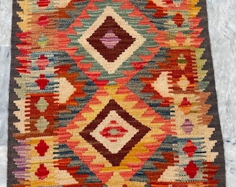 2x3 Pieds Afghan kilim,Flat weave kilim,Kilim tissé à la main,Tapis kilim area,Tapis kilim en laine,Décoration intérieure,Tapis de porte,88x60 cm Livraison gratuite