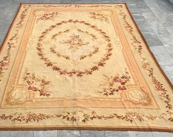 5x8 Feet,Vintage Rug,French Style Aubusson,Needlepoint Rug,Chain Stitch Rug,Handmade Rug,Area Rug,Home Décor Rug,395x292 cm Free shipping