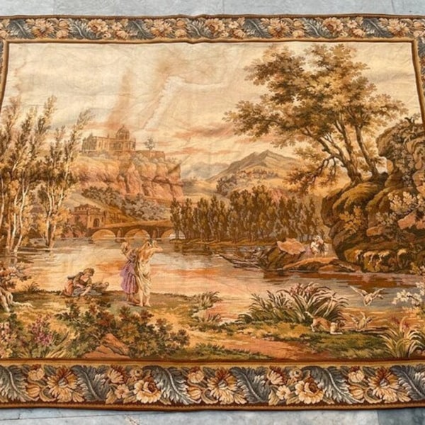 Tapisserie Médiévale Au Petit Point Vers 1980 - 1m37hx1m00l