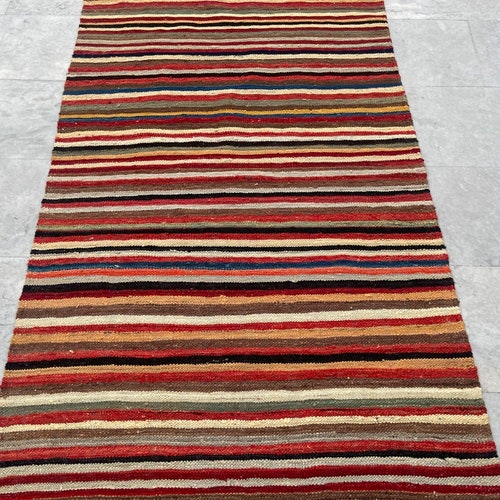 3x7 Ft Vintage Turkish kilim,Stripped kilim,flatweave shops kilim,handmade kilim,handwoven kilim,Area rug,Home decor,198x97 cm Free shipping