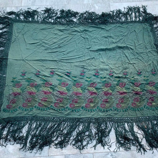 3x4 Feet Antique Chinese Beautiful Hand Embroidered Piano Shawl,Stunning Shawl,120x95 cm Free shipping