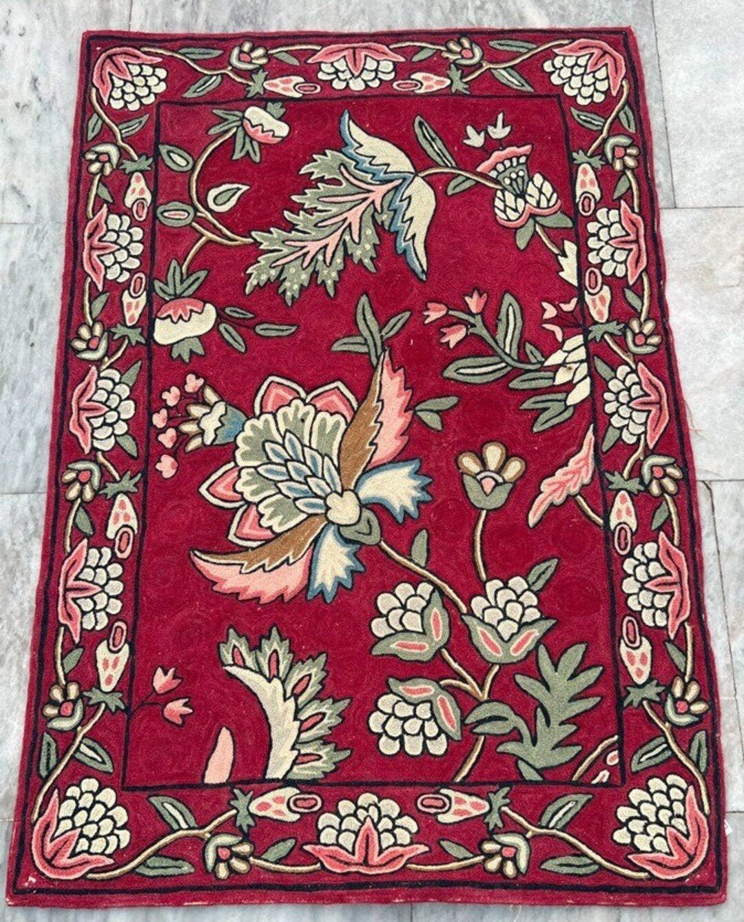 2x3 Feet,vintage French Style Aubusson,needlepoint Rug,chain Stitch Rug ...