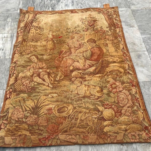 3x4 Feet,Antique French Tapestry,100 Year old Tapestry,Large Tapestry,Stunning Tapestry,Home Decor, Tapestry,130x100 cm Free shipping