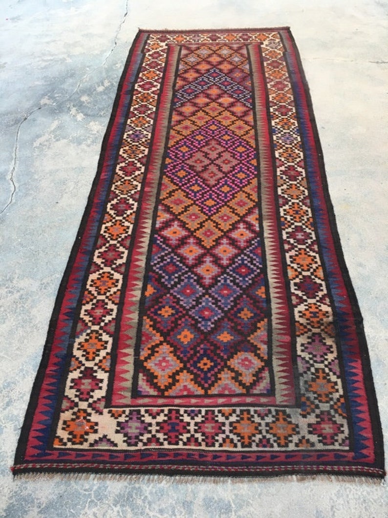 9x4 Ft Vintage Turkish Kilim Runner,flat Weave Kilim,kitchen