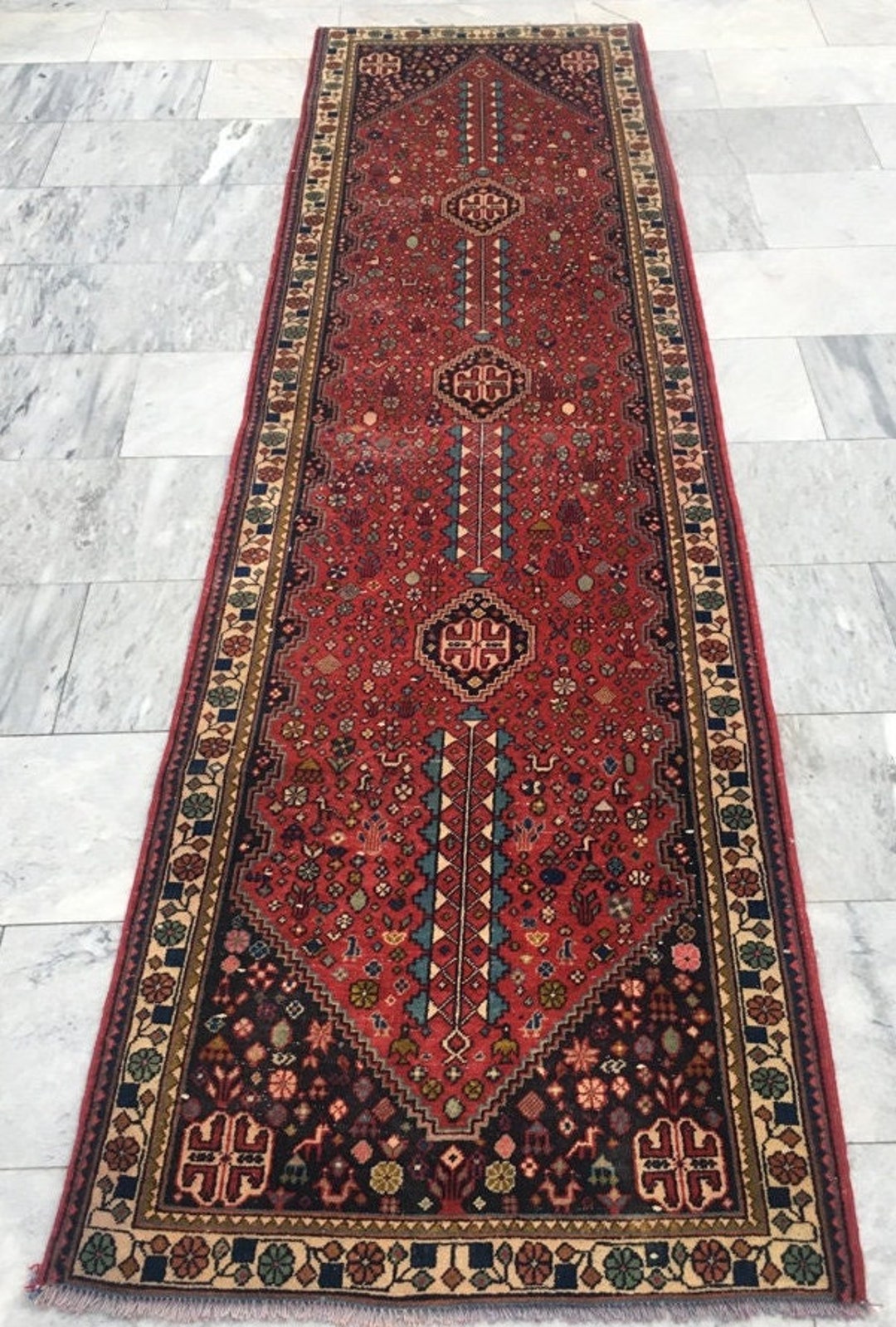 3x10 Feet,vintage Afghan Runner Rug,turkish Rug,hand Knotted Rug ...