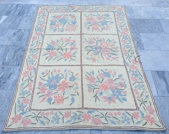4x6 Feet,Vintage Aubusson,French Style Needlepoint rug,Handmade rug,Area rug,Stunning rug,Home décor Rug,180x122 cm Free shipping