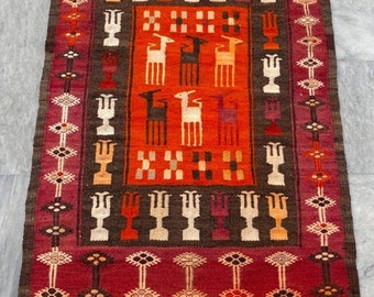 2x4 Ft Vintage Turkish kilim,flatweave kilim,Pictorial kilim,Anatolian kilim,handmade kilim,Area rug,Home decor,123x72 cm Free shipping