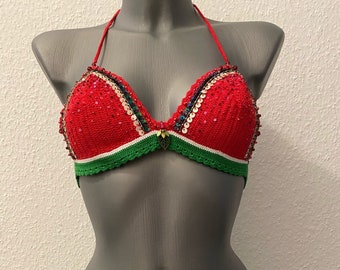 Handmade swimsuit "Juicy Watermelon". Knitted cotton swimsuit.