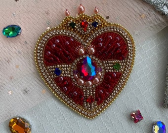 Handmade Sailor Moon brooch, Handmade item for cosplay, Brooch made of beads and crystals.