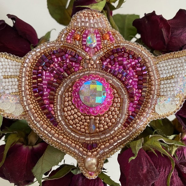 Handmade Sailor Moon brooch, Handmade item for cosplay, Brooch made of beads and crystals.