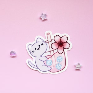 Cute Cat Sticker *Clearance*Cherry Blossom Drink
