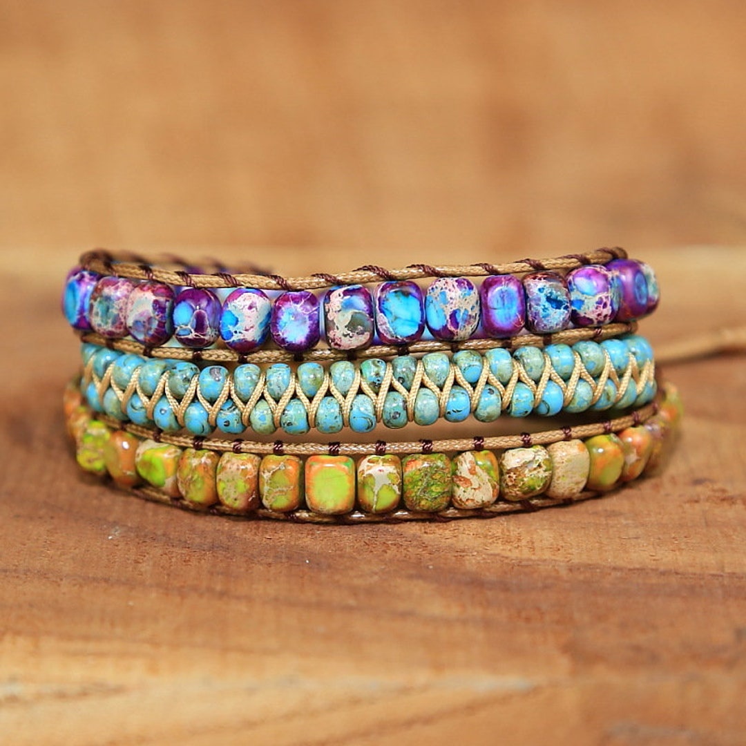 Emperor Gemstone Bracelet, Natural Crystal Beaded Bracelet, Healing ...