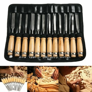 12 Piece Wood Carving Set! Handles are made with high-quality polished wood. The blades are razor sharp Hardened Steel. Free Shipping!
