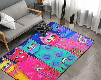 ALAZA Cute Cat Kitten with Glasses Ocean Beach Area Rug Rugs for Living Room Bedroom 4'x5'3 ALAZA Cute Cat Kitten with Glasses Ocean Beach Area Rug Rugs for Living Room Bedroom 4'x5'3