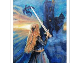 Above the Clouds Semi-Glossy Paper Poster Prints Kingdom Dragon Fantasy Art