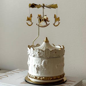 Large Carousel Candle with gold Carousel | Horse Carousel | Sculptural Candle | Container Candle | Decorative Candle | Soy wax candles