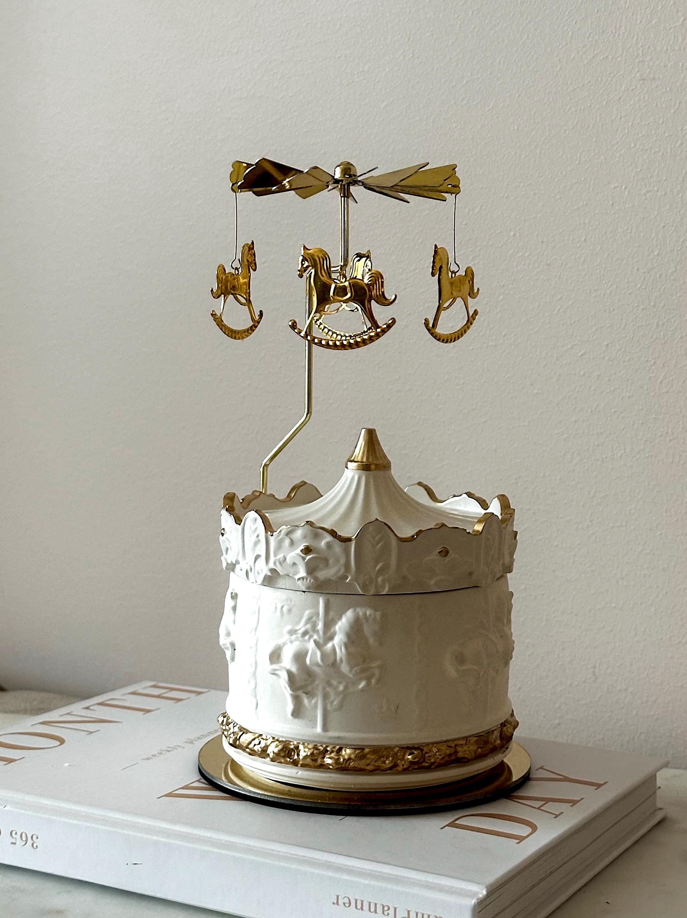 Large Carousel Candle With Gold Carousel Stand| Horse Carousel ...