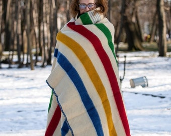 Hudson’s Bay Blanket, Point Blanket, Replica, Warm Thick Heavy Winter Stripes Blanket Native Wool Blanket Throw, Canada Striped Wool Blanket