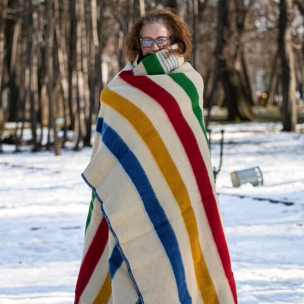 Hudsons Bay Blanket, Point Blanket, Replica, Warm Thick Heavy Winter Stripes Blanket Native Wool