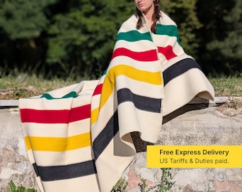 ハドソンベイスタイルウールブランケット：ツインサイズマルチ