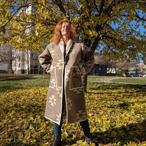 Native American Blanket Coat: Ethnic Pattern Shawl Collar Coat