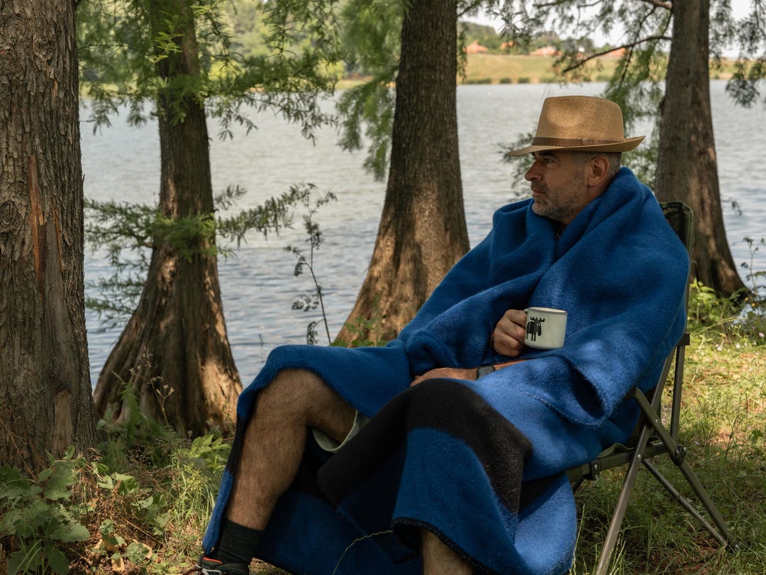 40〜50's HUDSON'S BAY ラグ Hudson Bay Inspired Blue Wool Blanket: Thick Striped Cabin Rustic
