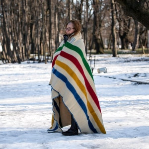 Hudsons Bay Blanket, Point Blanket, Replica, Warm Thick Heavy Winter Stripes Blanket Native Wool Blanket Throw, Canada Striped Wool Blanket image 2