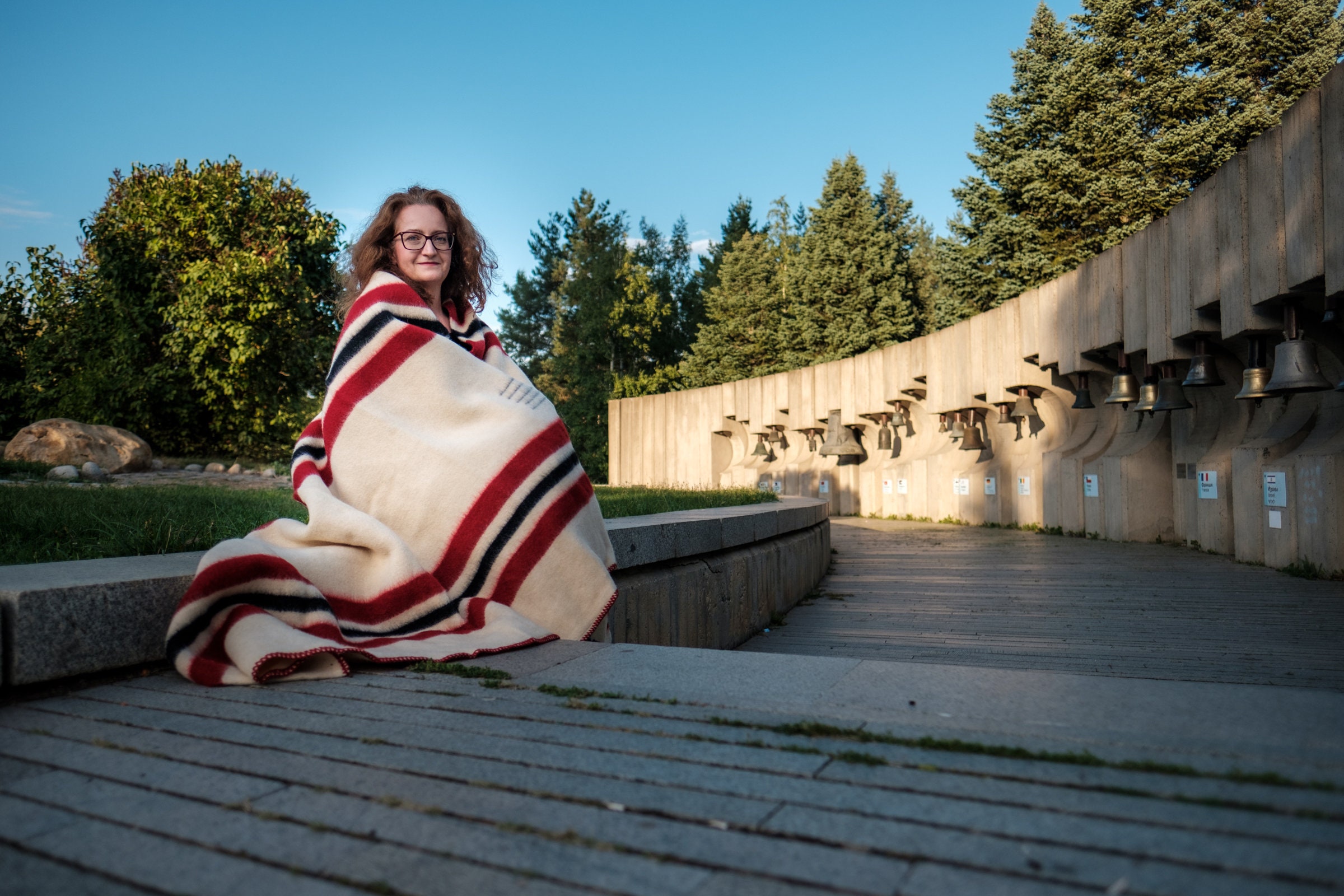 手紡ぎウールのハドソンベイブランケット、厚手のストライプスロー