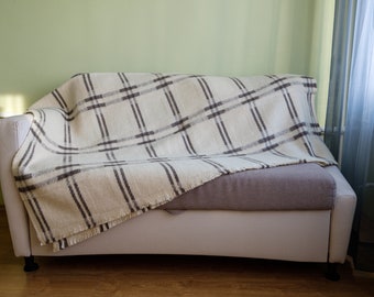 Manta de lana orgánica tejida a mano: manta a cuadros tamaño queen