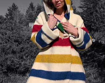 Winta Wool Blanket Coat: Hooded Capote Swing Coat