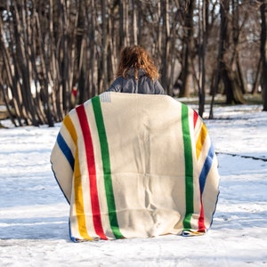 Hudsons Bay Blanket, Point Blanket, Replica, Warm Thick Heavy Winter Stripes Blanket Native Wool Blanket Throw, Canada Striped Wool Blanket image 6