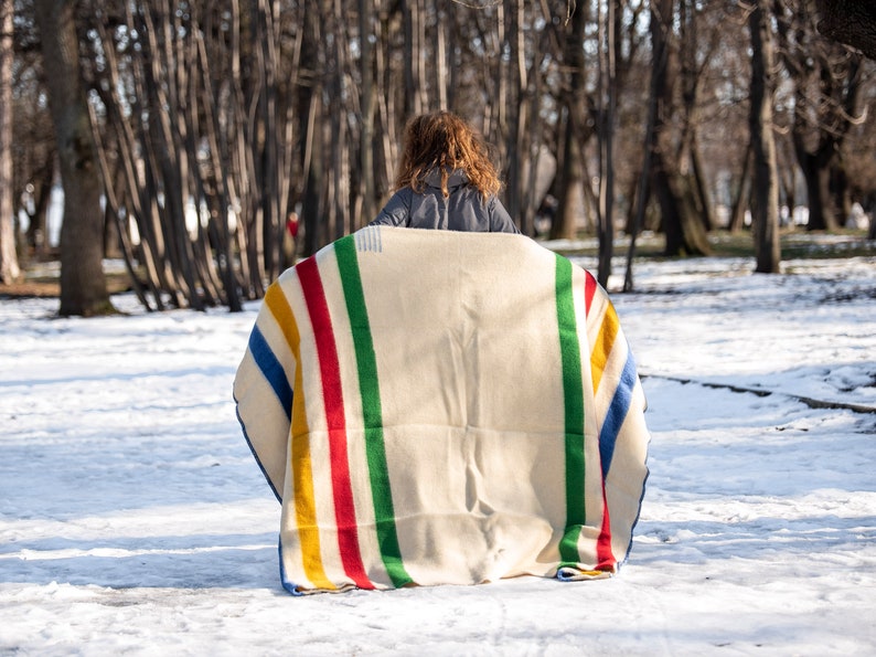 Hudsons Bay Blanket, Point Blanket, Replica, Warm Thick Heavy Winter Stripes Blanket Native Wool Blanket Throw, Canada Striped Wool Blanket image 6