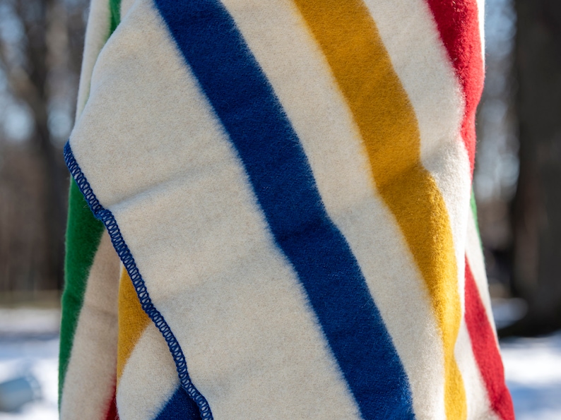 Hudsons Bay Blanket, Point Blanket, Replica, Warm Thick Heavy Winter Stripes Blanket Native Wool Blanket Throw, Canada Striped Wool Blanket image 8